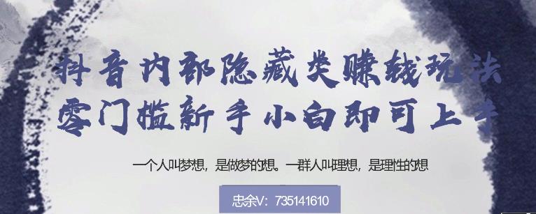 忠余网创32计第十八计：抖音内部隐藏类赚钱玩法，零门槛新手小白即可上手【视频课程】