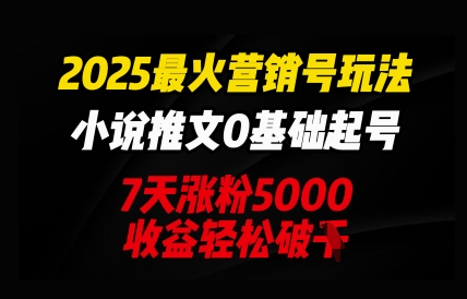 2025最火营销号玩法：小说推文0基础起号，7天涨粉5000，收益轻松破k