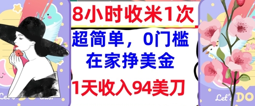 在家轻松挣美金，超简单，1天收入94刀，0门槛，8小时收米1次