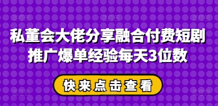 私董会大佬分享融合付费短剧推广爆单经验每天3位数