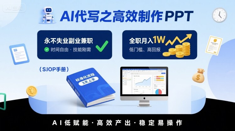 AI代写之高效制作PPT，永不失业副业兼职，全职月入1W【SOP手册】