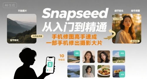Snapseed从入门到精通，手机修图高手速成，一部手机就能修出摄影大片