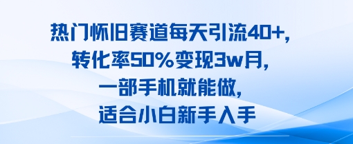 热门怀旧赛道每天引流40+，转化率50%月变现3w，一部手机就能做，适合小白新手入手