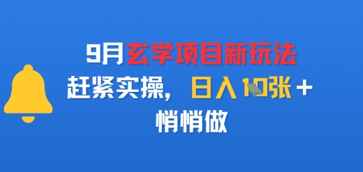 9月玄学项目新玩法，赶紧实操，日入多张，悄悄做