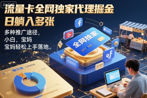 流量卡全网独家代理掘金，日躺入多张，多种推广途径，小白，宝妈轻松上手落地
