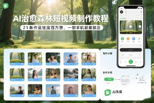 AI治愈森林短视频制作教程，21条作品狂揽百万赞，一部手机就能搞定